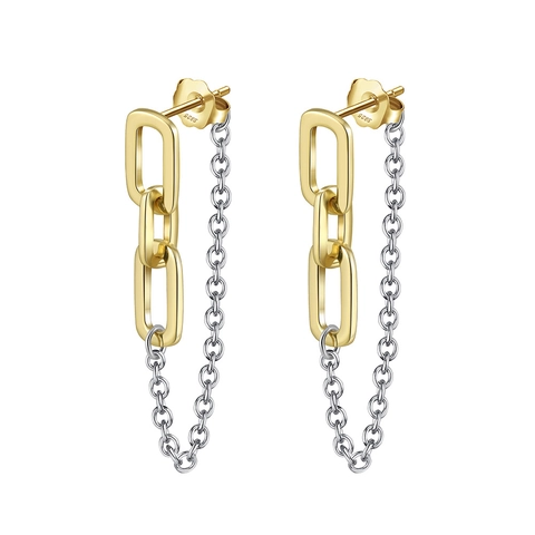 French Style 925 Sterling Silver Long Chain Tassel Earrings For Women Two-Tone Gold Silver Spliced Geometric Earring Jewelry