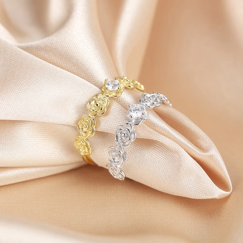 925 Sterling Zilveren Roos Bloem Verstelbare Open Ring Voor Vrouwen Zirconia Ingelegde Elegante Bloemen Sieraden Cadeau