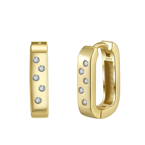 925 Sterling Silver Rectangular Hoop Earrings For Women Minimalist Inlaid Zirconia Geometric Design Gold White Gold Plated Earrings