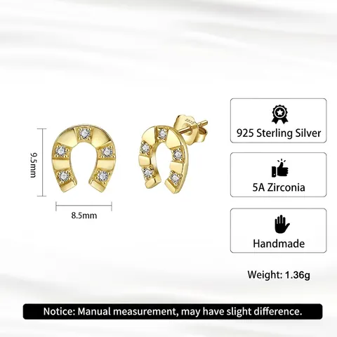 925 Sterling Silver Horseshoe Stud Earrings For Women With Inlaid Zirconia Lucky Symbol U-Shape Delicate Jewelry Gift