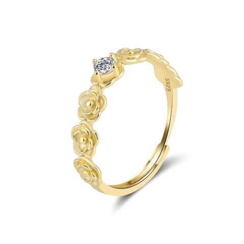 925 Sterling Zilveren Roos Bloem Verstelbare Open Ring Voor Vrouwen Zirconia Ingelegde Elegante Bloemen Sieraden Cadeau