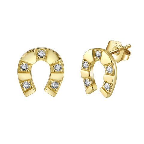 925 Sterling Silver Horseshoe Stud Earrings For Women With Inlaid Zirconia Lucky Symbol U-Shape Delicate Jewelry Gift