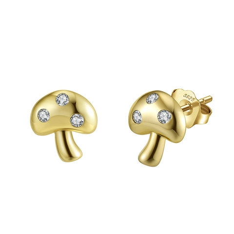 925 Sterling Silver Mushroom Stud Earrings For Women French Retro Gold White Gold Plated Rhinestone Earrings Fashion Jewelry