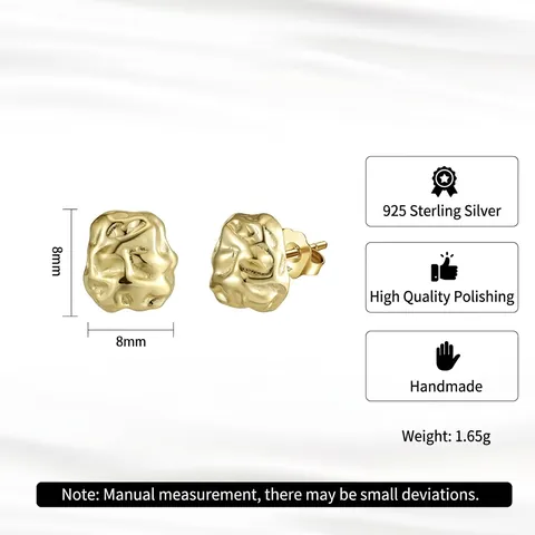 Minimalist 925 Sterling Silver Irregular Geometric Stud Earrings For Women Avant-Garde Style Molten Texture Earrings Jewelry