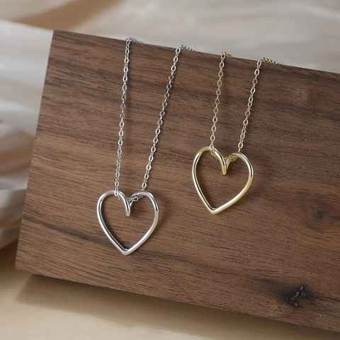 925 Sterling Silver Heart Pendant Necklace For Women Minimalist Dainty Clad Gold Platinum Plated Clavicle Chain Jewelry Gift