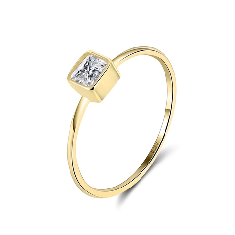 Anillo de Plata de Ley S925 Con Circonia Cuadrada de Corte Princesa para Mujer Chapado en Oro Plata Minimalista Geométrico Engaste Joyería Anillo
