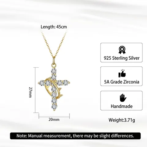 925 Sterling Silver Cross Pendant Necklace for Women Zirconia Inlaid Electroplated Clavicle Chain Religious Fashion Jewelry