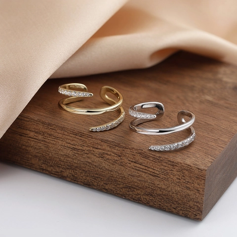 925 Sterlingsilber Zirkonia Bypass Ring Für Damen Minimalistisch Doppelschichtig Verstellbar Offen Ring Gold Silber Schmuck
