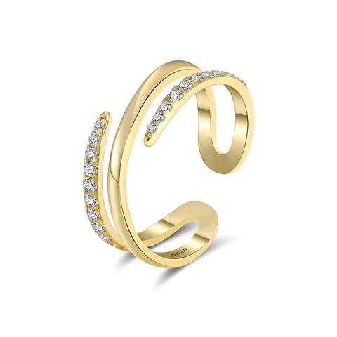 925 Sterlingsilber Zirkonia Bypass Ring Für Damen Minimalistisch Doppelschichtig Verstellbar Offen Ring Gold Silber Schmuck