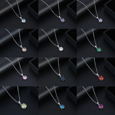 Luxury 925 Sterling Silver Round Cut Colorful Zirconia Pendant Necklace For Women Elegant Geometric Constellation Jewelry