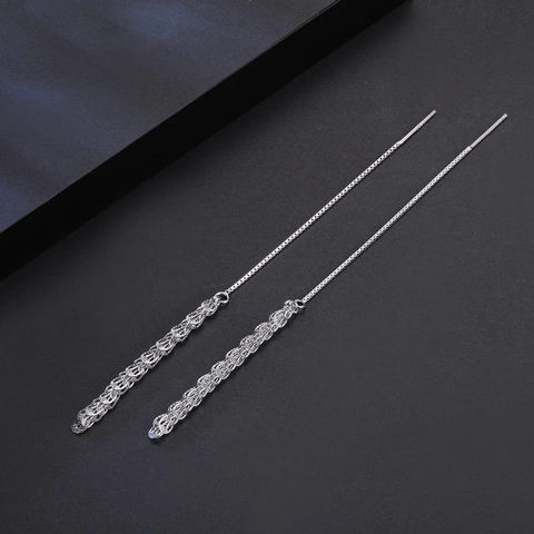 925 Sterling Silver Phoenix Tail Tassel Threader Earrings Elegant Long Geometric Fish Tail Drop Earrings For Women Jewelry