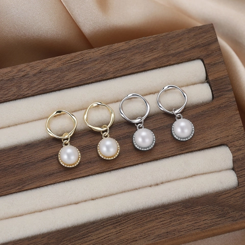 925 Silber Süßwasserperle Ohrstecker Für Damen Französisch Minimalistisch Geometrisch Gedrehte Hohlohrringe Elegante Schmuckzubehör Geschenk