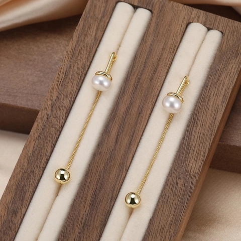 Pendientes Elegantes de Plata de Ley 925 con Perlas de Agua Dulce y Borlas para Mujer Joyería Chapada en Oro y Plata