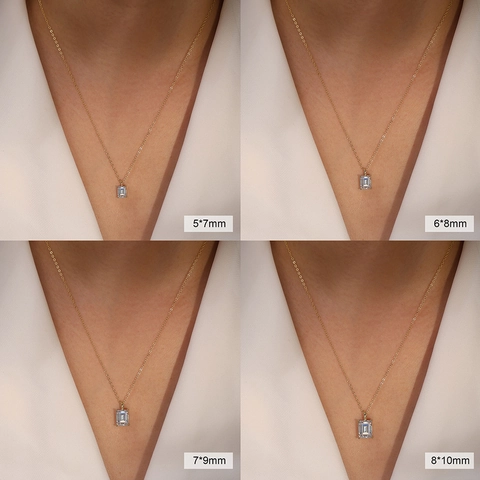 925 Sterlingsilber Moissanit Zirkonia Anhänger Halskette Für Damen Smaragdschliff GRA Zertifikat 14K Gold Vergoldet Schmuck