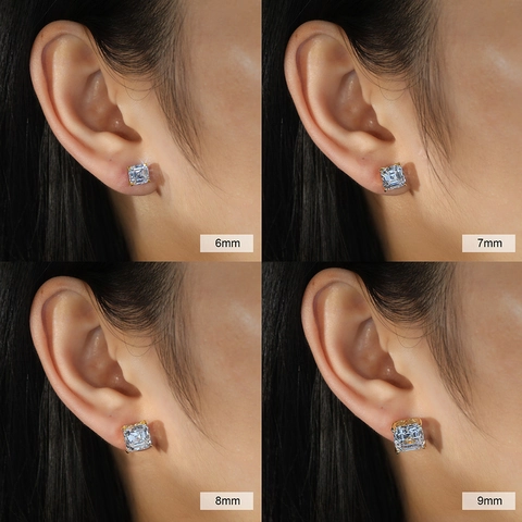 925 Sterling Silver Princess Cut Cubic Zirconia Stud Earrings 14K Gold Plated Classic Four Claw Square Inlaid Jewelry For Women