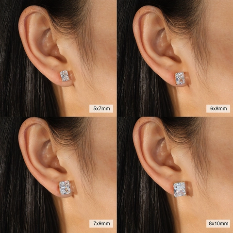 Eleganti Orecchini a Bottone in Argento Sterling 925 con Zirconia Cubica Taglio Radiant per Donna Gioielli Geometrici Minimalisti