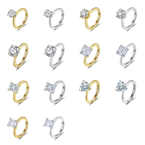 Anello in Argento Sterling S925 con Zirconia per Donna Lusso Geometrico Regolabile Anello Aperto Placcato Oro Platino Gioielli