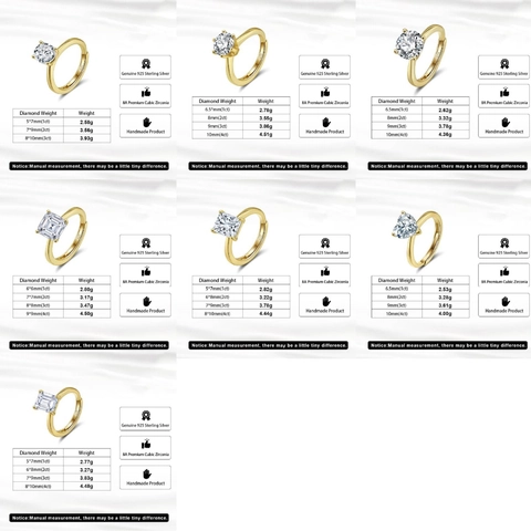 Anello in Argento Sterling S925 con Zirconia per Donna Lusso Geometrico Regolabile Anello Aperto Placcato Oro Platino Gioielli