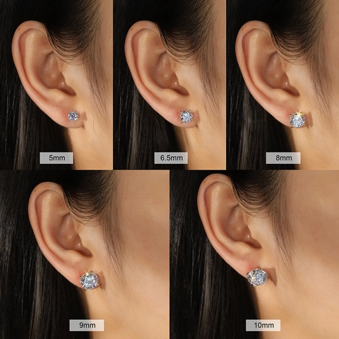 Pendientes de Botón de Plata de Ley 925 con Strass Redondo para Mujer Pequeña Joyería con Engaste de Cuatro Garras Regalo de Boda