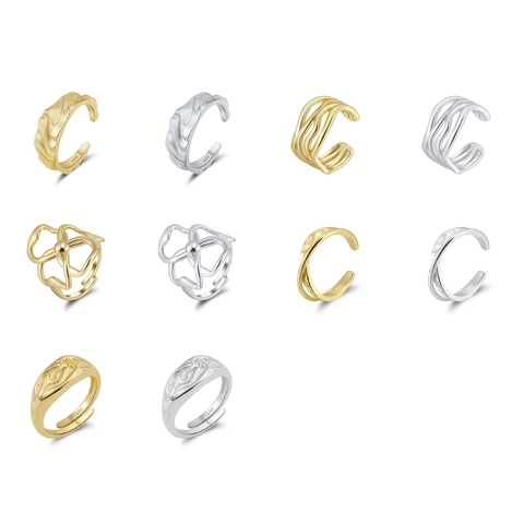 Anillo Abierto Geométrico Ondulado de Plata de Ley 925 para Mujer Minimalista Plateado Oro Plata Ajustable Joyería de Dedo