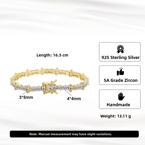 925 Sterlingsilber Tennis Armband Für Herren Damen Quadratisch Rund Strass Eingelegt Gold Silber Galvanisiert Hip Hop Schmuck