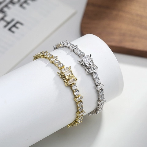 925 Sterlingsilber Tennis Armband Für Herren Damen Quadratisch Rund Strass Eingelegt Gold Silber Galvanisiert Hip Hop Schmuck