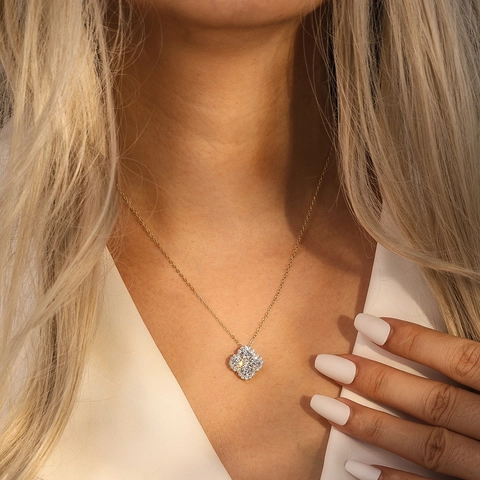 Collar con Colgante de Trébol de Plata de Ley 925 para Mujer Elegante Chapado en Oro Plata Diamantes de Imitación Flor de Suerte Joyería