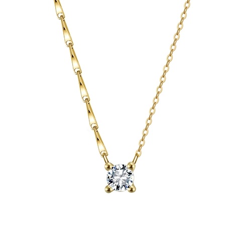 Collar con Colgante de Plata de Ley 925 y Circonia Cadena Asimétrica Joyería Geométrica Minimalista para Mujer Chapado en Oro de 14K y Platino