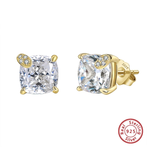 Orecchini a Bottone in Argento Sterling 925 Con Zirconia Taglio Cushion Per Donna Placcati in Oro 14K Gioielli Minimalisti