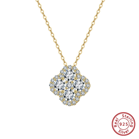 Collar con Colgante de Trébol de Plata de Ley 925 para Mujer Elegante Chapado en Oro Plata Diamantes de Imitación Flor de Suerte Joyería