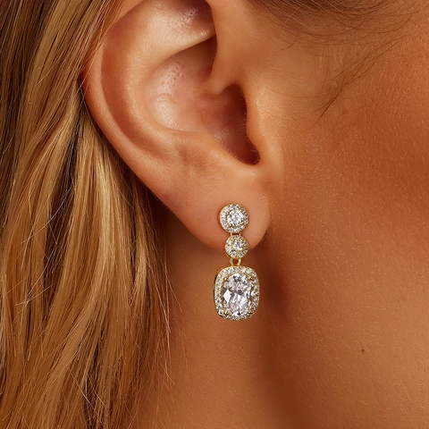 Elegant 925 Sterling Silver Zirconia Drop Earrings Luxury Triple Layer Oval Halo Gold Plated Jewelry For Women Gift