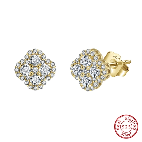 Orecchini a Bottone a Quadrifoglio in Argento Sterling 925 con Strass per Donna Leggeri di Lusso Oro Argento Orecchini Geometrici