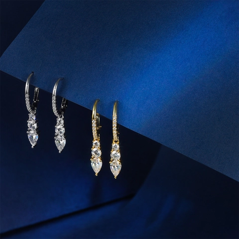 925 Sterling Silver Water Drop Dangle Earrings For Women Gold Silver Color Inlaid Rhinestone Hoop Earrings Fashion Jewelry Gift