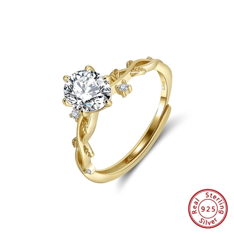 Anello Regolabile Foglia Di Vite Natura Argento Sterling 925 Zircone Ovale Gioielli Ramo Romantico Regalo San Valentino