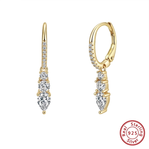 925 Sterling Silver Water Drop Dangle Earrings For Women Gold Silver Color Inlaid Rhinestone Hoop Earrings Fashion Jewelry Gift