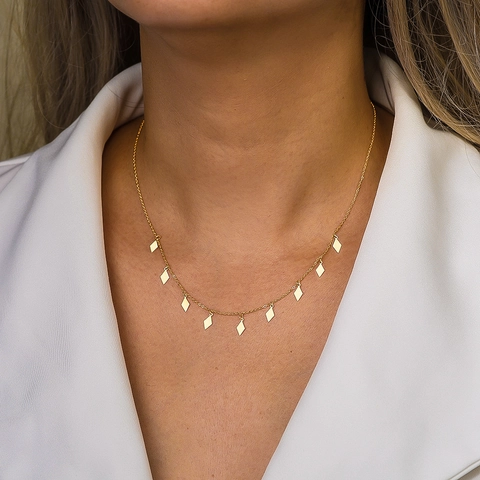 925 Sterling Silver Rhombus Sequin Pendant Necklace For Women Minimalism European Vintage Gold Silver Plated Choker Jewelry Gift
