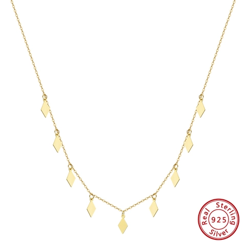 925 Sterling Silver Rhombus Sequin Pendant Necklace For Women Minimalism European Vintage Gold Silver Plated Choker Jewelry Gift