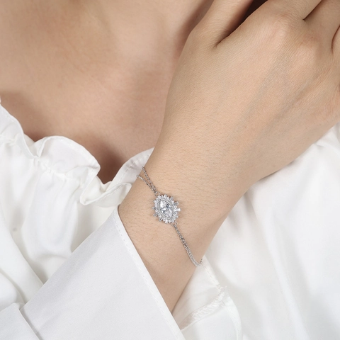 925 Sterling Silver Evil Eye Double Layer Chain Bracelet With Cubic Zirconia Marquise Cut Luxury Elegant Jewelry For Women