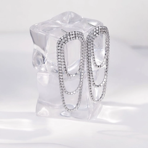 Luxus 925 Sterlingsilber Zirkonia Quaste Ohrringe Für Damen Dreilagig Oval Geometrisch Ohrhänger Light Luxury Schmuck