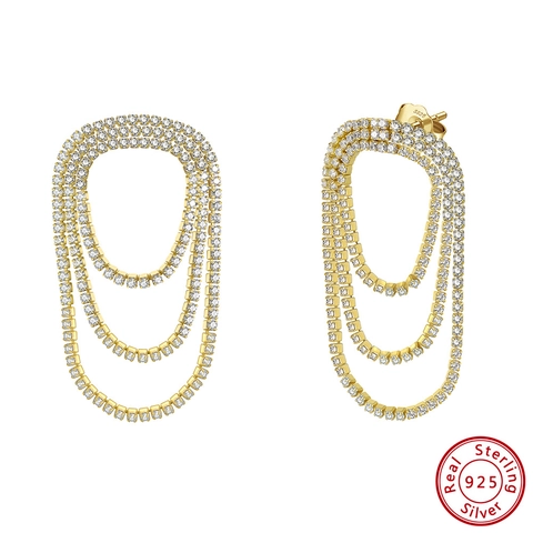 Luxus 925 Sterlingsilber Zirkonia Quaste Ohrringe Für Damen Dreilagig Oval Geometrisch Ohrhänger Light Luxury Schmuck