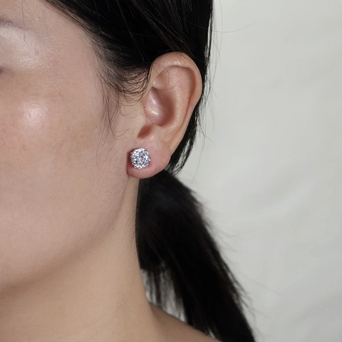 Luxury 925 Sterling Silver Stud Earrings For Women Clear Zirconia Inlaid Geometric Four Prong Elegant Fashion Jewelry
