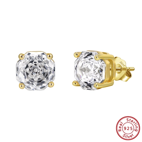 Luxury 925 Sterling Silver Stud Earrings For Women Clear Zirconia Inlaid Geometric Four Prong Elegant Fashion Jewelry
