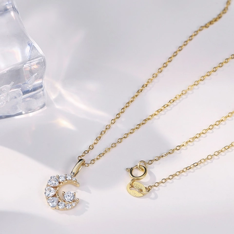 925 Sterling Silver Moon Pendant Necklace For Women 14K Gold White Gold Plated Zirconia Inlaid Adjustable Chain Fashion Jewelry