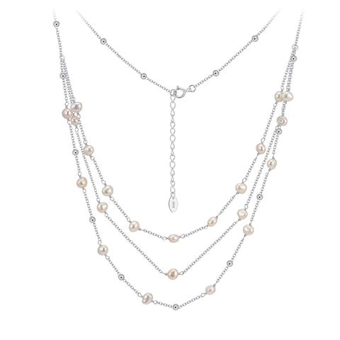 925 Sterling Silver Freshwater Pearl Layered Necklace For Women French Elegant Multi Strand Choker Fine Fashion Jewelry Gift