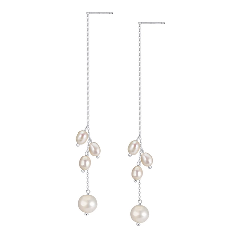 Orecchini a Filo in Argento Sterling 925 Con Perla d'Acqua Dolce e Nappa Lunga Eleganti Gioielli da Sposa Donna