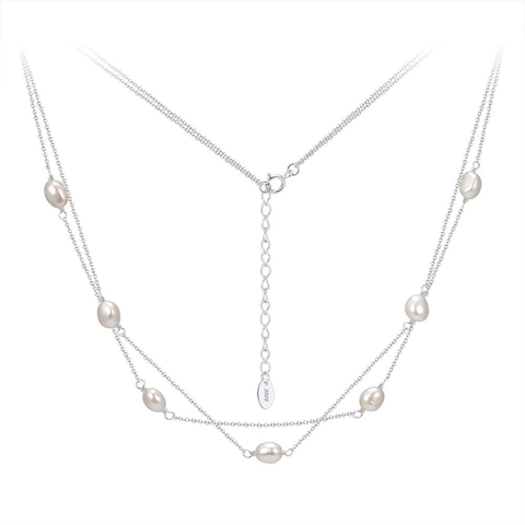 S925 Sterling Silver Double Layer Necklace For Women Elegant Natural Freshwater Pearl Dainty Chain Jewelry Anniversary Birthday Gift