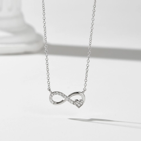 925 Sterlingsilber Unendlichkeit Herz Anhänger Halskette Strass Eingelegt Gold Silber Galvanisiert Schlüsselbein Kette Damen