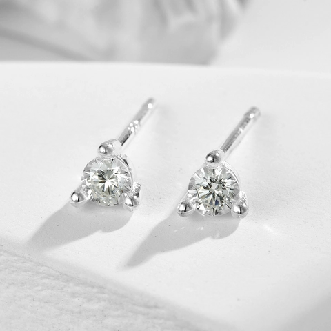 Orecchini a Bottone in Argento Sterling 925 Strass Tre Griffe Taglio Rotondo Semplici Gioielli Geometrici per Donna Matrimonio