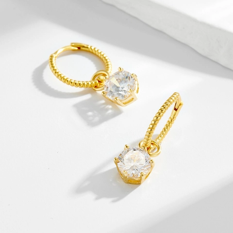 925 Sterlingsilber Vergoldete Runde Creolen Ohrhänger Für Damen Funkelnde Strass Gedrehte Seilstruktur Mode Schmuck
