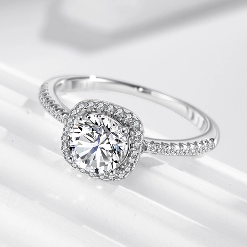 Bague en Argent Sterling 925 de Luxe avec Zirconia Carré Coupe Princesse Cube de Sucre Classique Bague de Fiançailles Femme